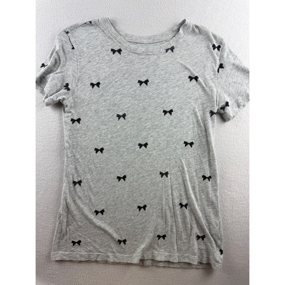 J.Crew Womens XS Grey Cotton Black Bow Print Short Sleeve Crewneck T-Shirt